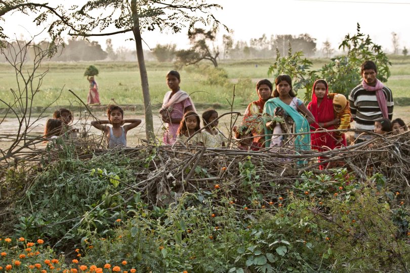 A crowd of villagers